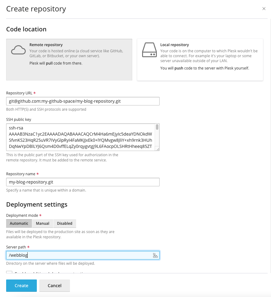 Plesk Git configuration